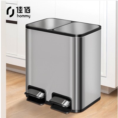清潔工具 佳佰 腳踏分類(lèi)垃圾桶28L 帶蓋 不銹鋼戶(hù)外辦公雙桶紙簍 